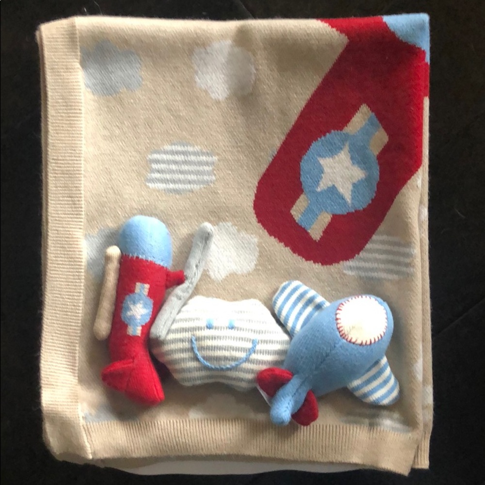 Blanket and rattle gift set for baby boy